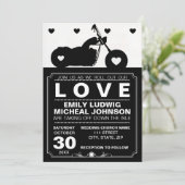 Black & White Motorrad Silhouette Hochzeit Einladung (Stehend Vorderseite)