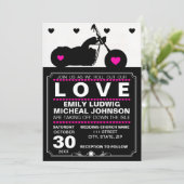 Black & White Motorrad Silhouette Hochzeit Einladung (Stehend Vorderseite)