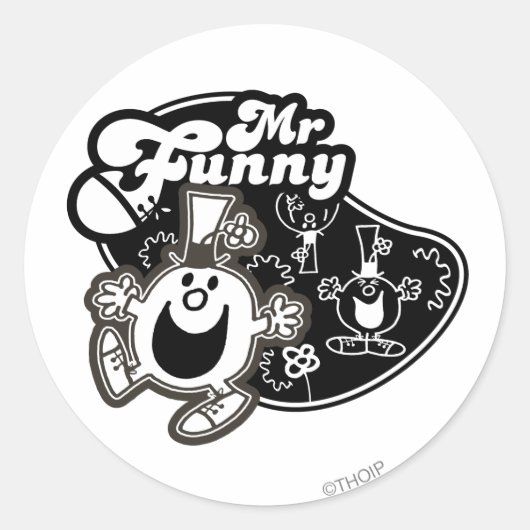 Black & White Mr. Funny Runder Aufkleber (Vorderseite)