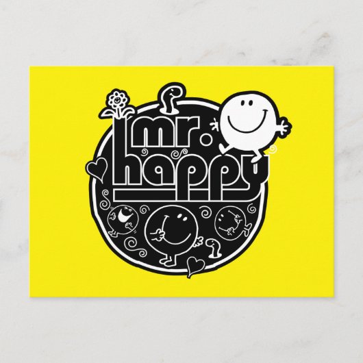 Black & White Mr Happy Postkarte (Vorderseite)