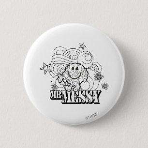 Black & White Mr. Messy Sterne und Wirbel Button