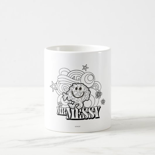 Black & White Mr. Messy | Sterne und Wirbel Kaffeetasse (Mittel)