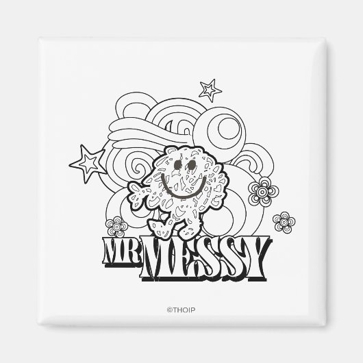 Black & White Mr. Messy | Sterne und Wirbel Magnet (Vorne)