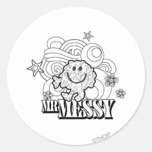 Black & White Mr. Messy   Sterne und Wirbel Runder Aufkleber