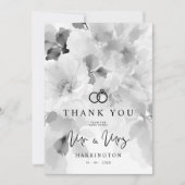 Black White MR & MRS Floral Design Photo Wedding Dankeskarte (Vorderseite)