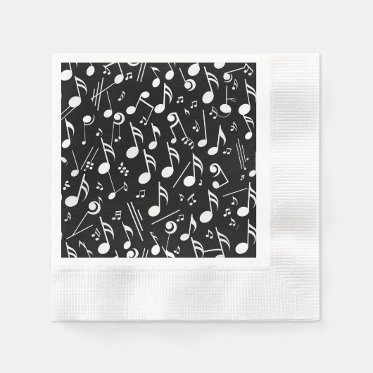 Black & White Musiknotenpapier Napkin Serviette (Vorderseite)