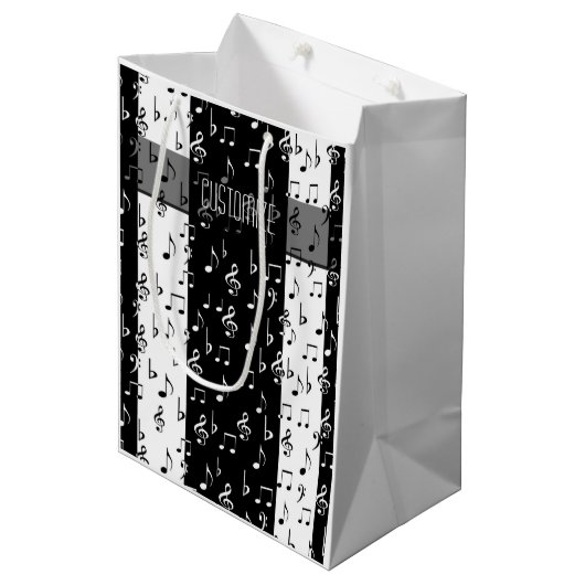 Black & White Musikstreifen - Geschenktasche 2 Mittlere Geschenktüte (Vorderseite Schrägansicht)