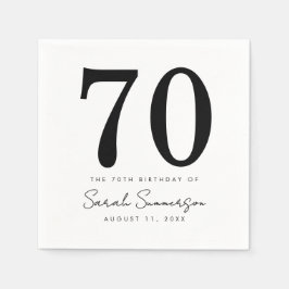 Black White Name Date Seventy 70th Birthday Party Serviette