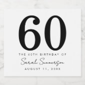 Black White Name Date Sixty 60th Birthday Party Schaumweinetikett (Einzelnes Label)