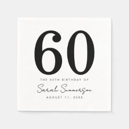 Black White Name Date Sixty 60th Birthday Party Serviette
