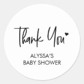 Black white Neutral Modern Baby shower Thank you  Runder Aufkleber (Vorderseite)