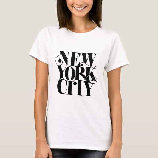 Black & White New York City Lettertypografie T-Shirt (Vorderseite)