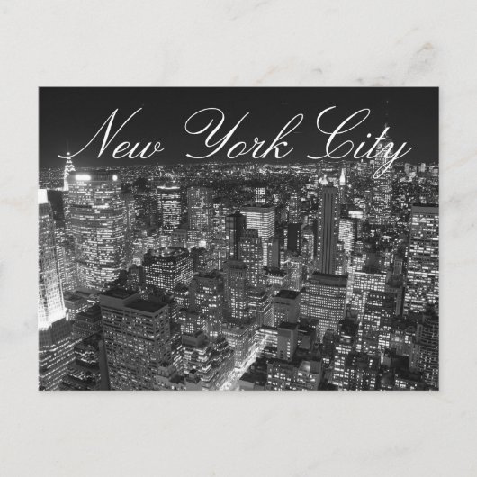Black & White New York City Script Postcard Postkarte (Vorderseite)