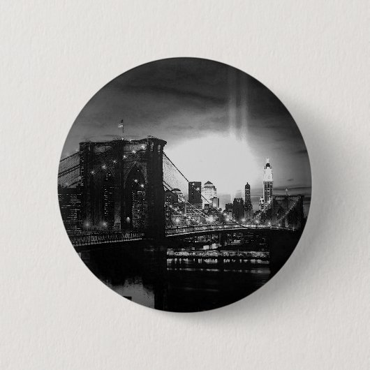 Black & White New York Skyline Button (Vorderseite)