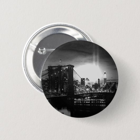 Black & White New York Skyline Button (Vorne & Hinten)
