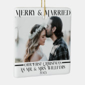 Black & White Newlyweds Mr & Mrs 1 Photo Christmas Keramikornament (Rechts)