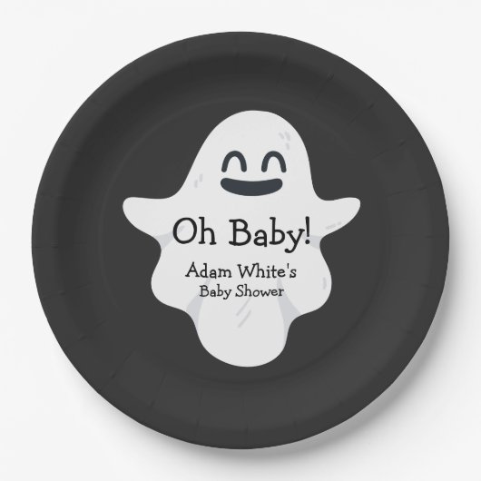 Black & White Oh Baby Ghost Halloween Kinderdusche Pappteller (Vorderseite)