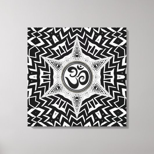 Black+White Om Star Tour Mandala Leinwand (Vorderseite)