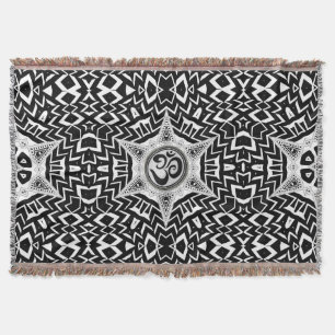 Black+White Om Star Trip Mandala Throw Blanket Decke
