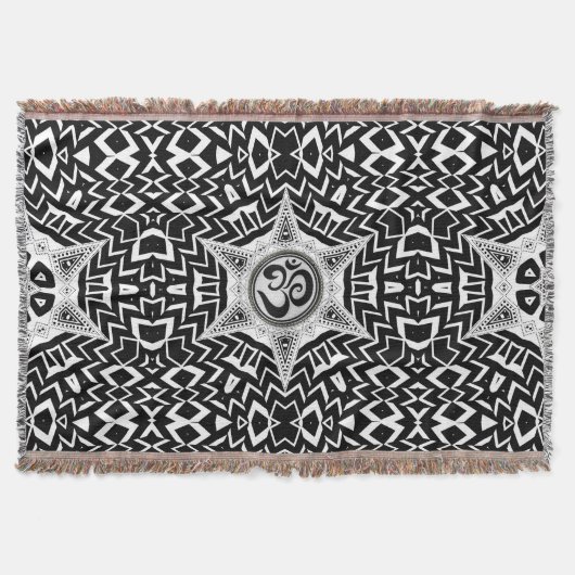 Black+White Om Star Trip Mandala Throw Blanket Decke (Vorderseite)