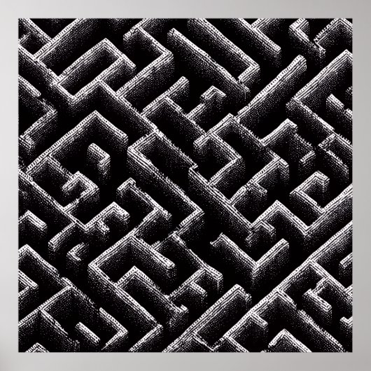 Black & White Optical Illusion Maze Pattern Art Poster (Vorne)