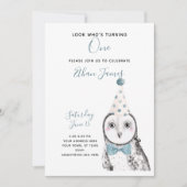 Black & White Owl 1. Geburtstag Junge Party Einladung (Vorderseite)