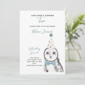 Black & White Owl 2. Geburtstag Junge Party Einladung (Stehend Vorderseite)