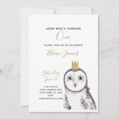 Black & White Owl Baby 1. Geburtstag Party Einladung (Vorderseite)