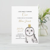 Black & White Owl Baby 1. Geburtstag Party Einladung (Stehend Vorderseite)