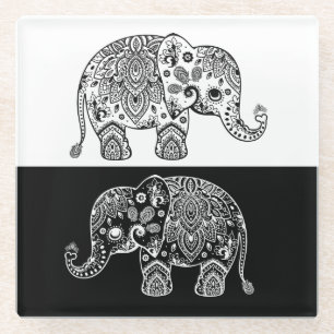 Black & White Paisley Lace Elephant Illustration Glasuntersetzer