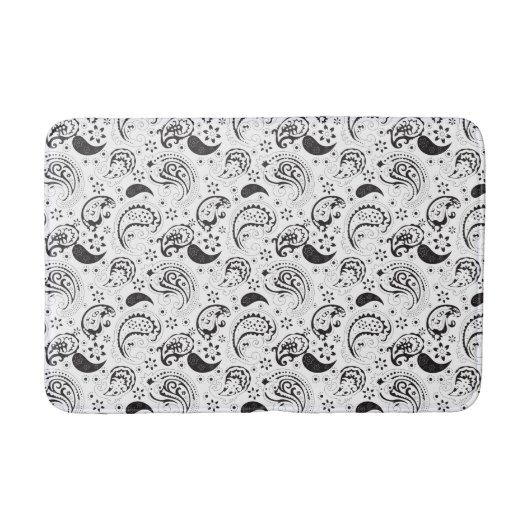 Black & White Paisley Pattern –Elegant Textile Art Badematte (Vorderseite)