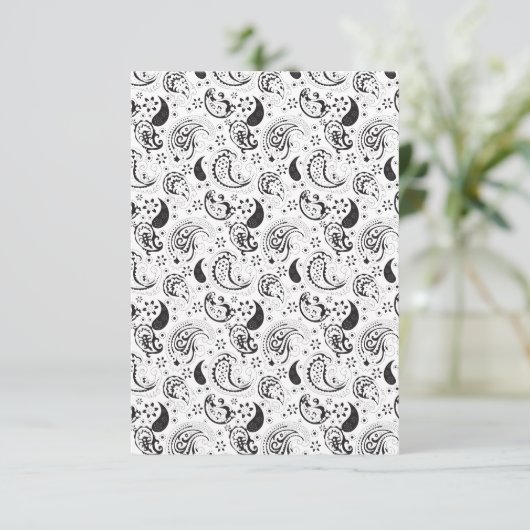 Black & White Paisley Pattern –Elegant Textile Art Dankeskarte (Stehend Vorderseite)