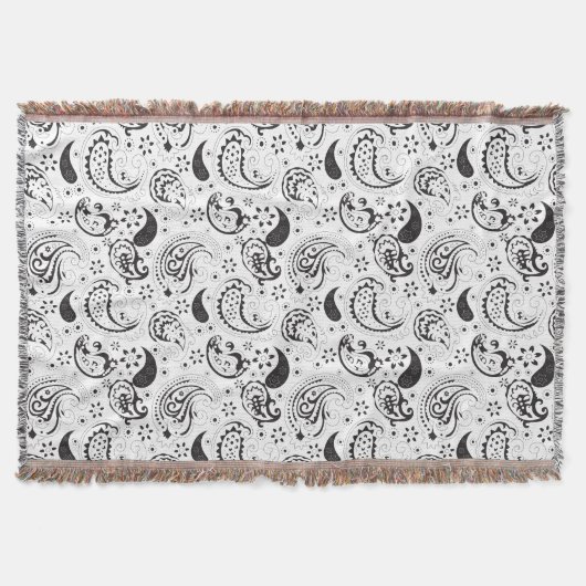 Black & White Paisley Pattern –Elegant Textile Art Decke (Vorderseite)