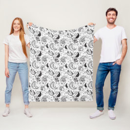 Black & White Paisley Pattern –Elegant Textile Art Fleecedecke