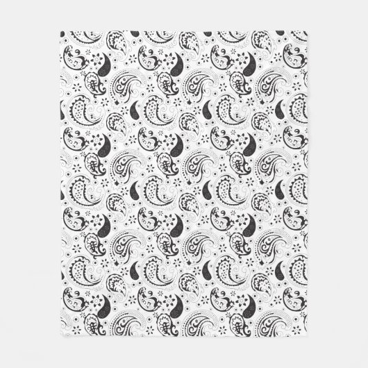 Black & White Paisley Pattern –Elegant Textile Art Fleecedecke (Vorderseite)