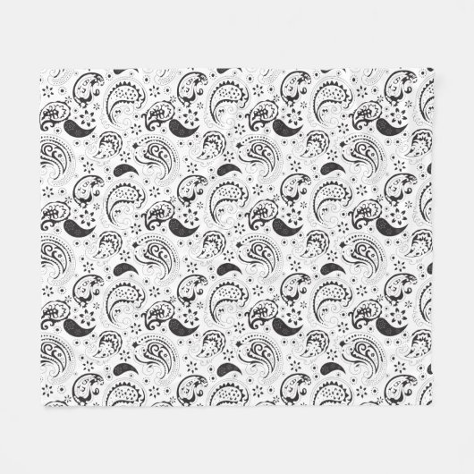 Black & White Paisley Pattern –Elegant Textile Art Fleecedecke (Vorderseite (Horizontal))