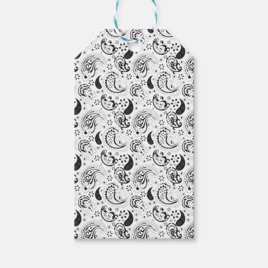 Black & White Paisley Pattern –Elegant Textile Art Geschenkanhänger (Vorderseite)
