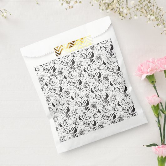Black & White Paisley Pattern –Elegant Textile Art Geschenktütchen (Versiegelt)