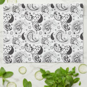 Black & White Paisley Pattern –Elegant Textile Art Geschirrtuch (Gefaltet)