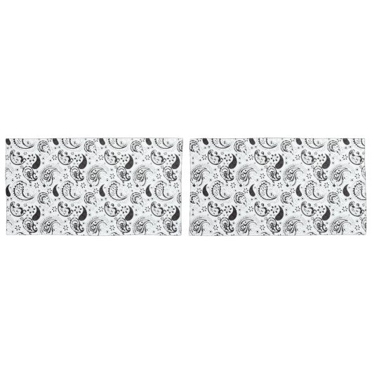 Black & White Paisley Pattern –Elegant Textile Art Kissenbezug (Vorderseite-Set)