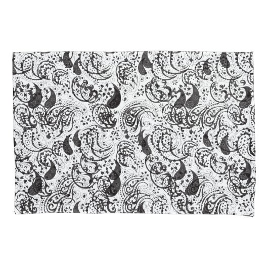 Black & White Paisley Pattern –Elegant Textile Art Kissenbezug (Vorderseite)