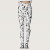 Black & White Paisley Pattern –Elegant Textile Art Leggings (Vorderseite)