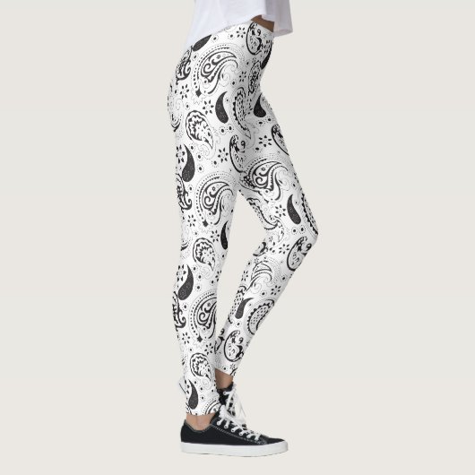Black & White Paisley Pattern –Elegant Textile Art Leggings (Rechts)