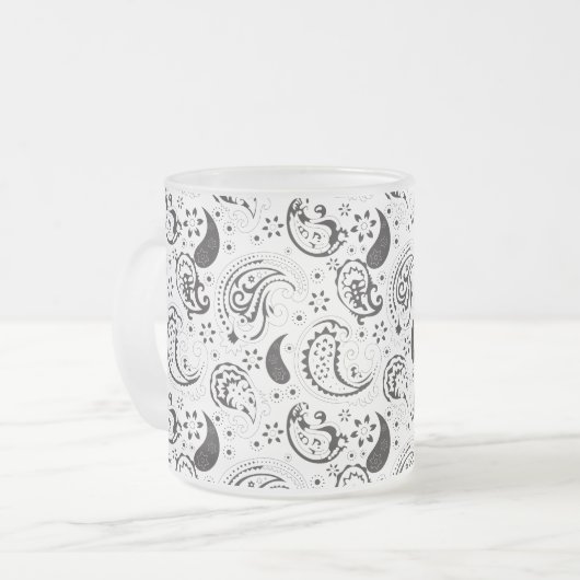 Black & White Paisley Pattern –Elegant Textile Art Mattglastasse (Vorderseite Links)