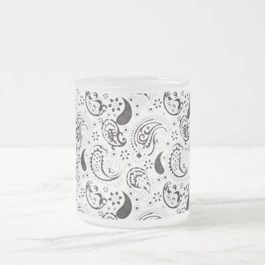 Black & White Paisley Pattern –Elegant Textile Art Mattglastasse (Mittel)