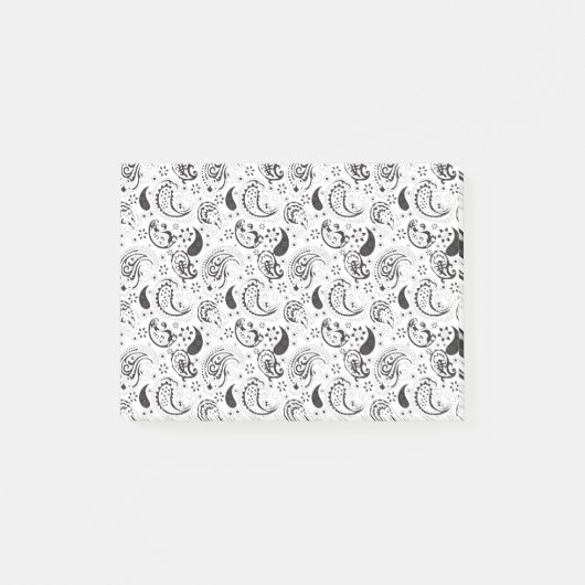 Black & White Paisley Pattern –Elegant Textile Art Post-it Klebezettel (Vorderseite)