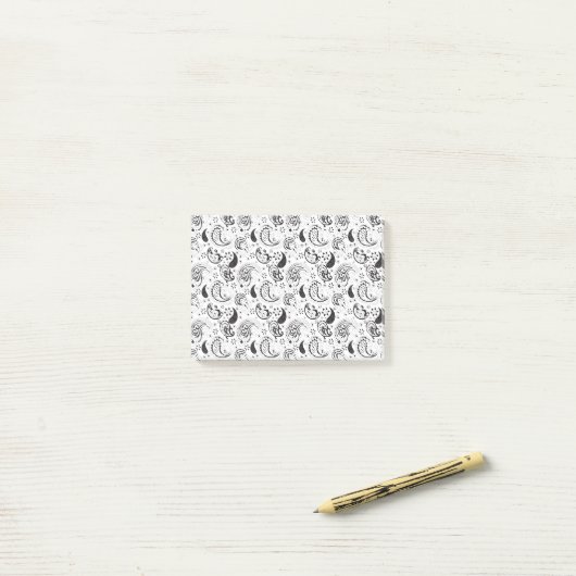 Black & White Paisley Pattern –Elegant Textile Art Post-it Klebezettel (Auf Schreibtisch)