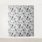 Black & White Paisley Pattern –Elegant Textile Art Wandteppich (Vorderseite)