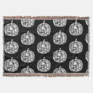Black & White Paisley Pumpkin Fleece Blanket Decke