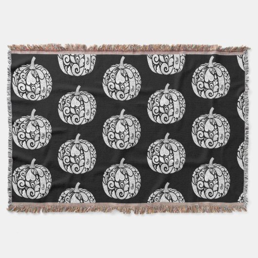 Black & White Paisley Pumpkin Fleece Blanket Decke (Vorderseite)